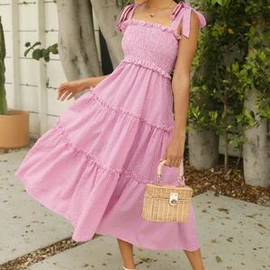 Smocked Tiered Gingham Maxi Dress